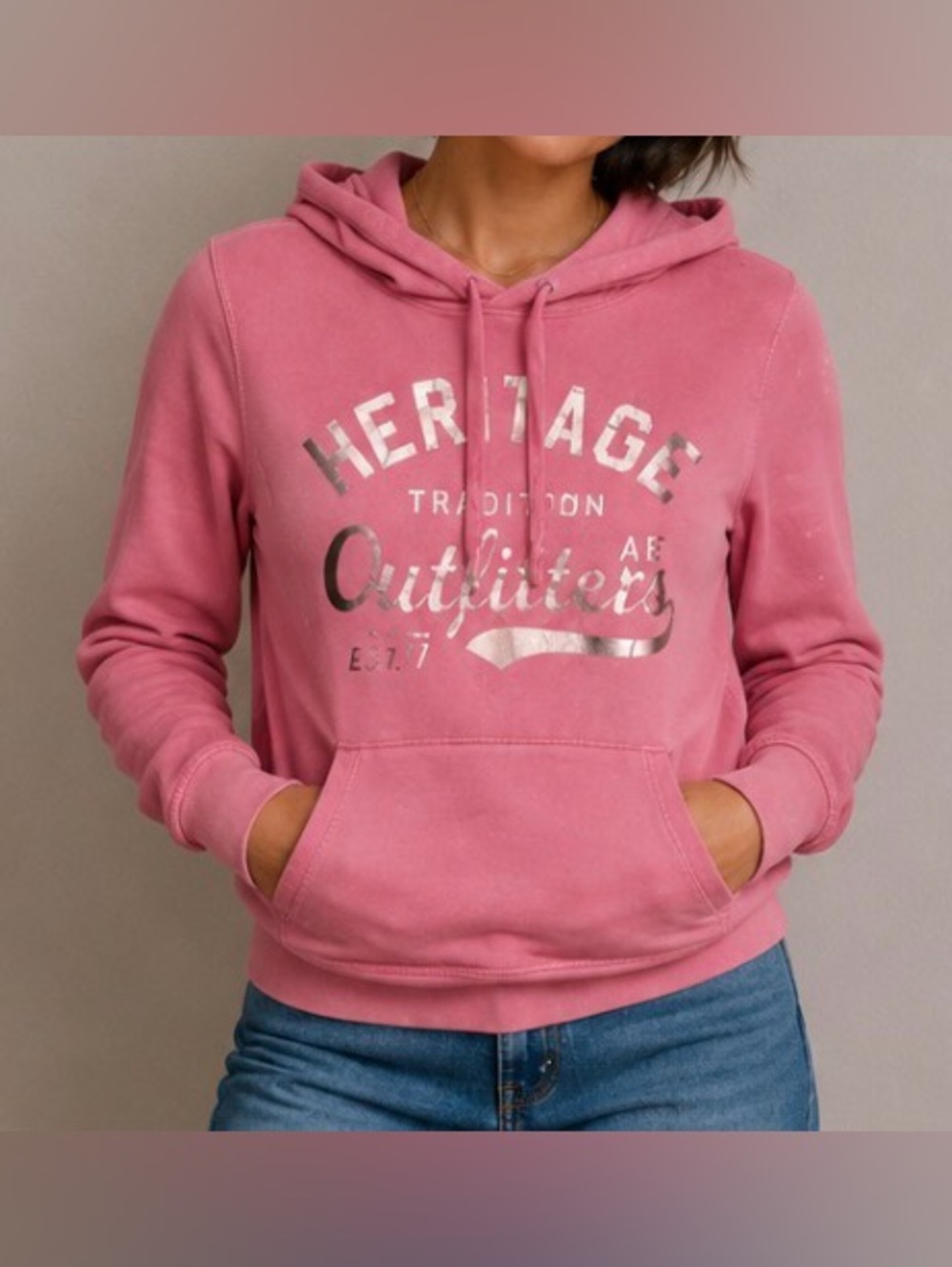 Vintage American Eagle Hoodie Sweatshirt Xs Pink Gold AE Y2K Comfy Soft